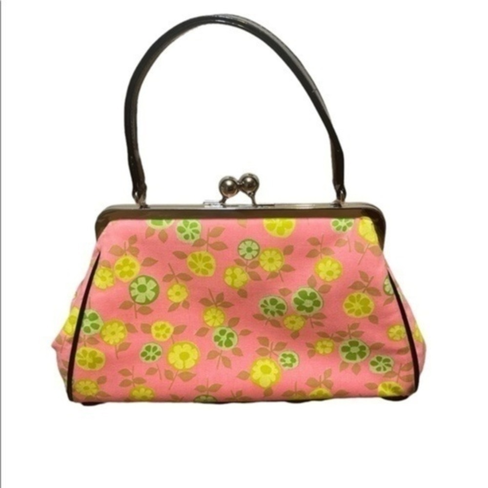 Glenda Gies Handbag lemon lime pink floral snap clutch purse